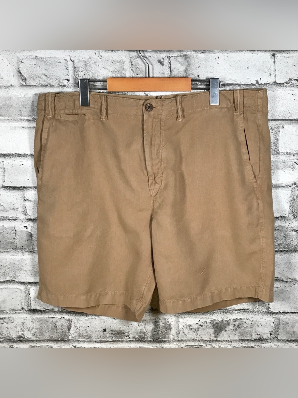 Polo Ralph Lauren Straight Fit Linen-Blend Luxury Tan Shorts Mens Size 40